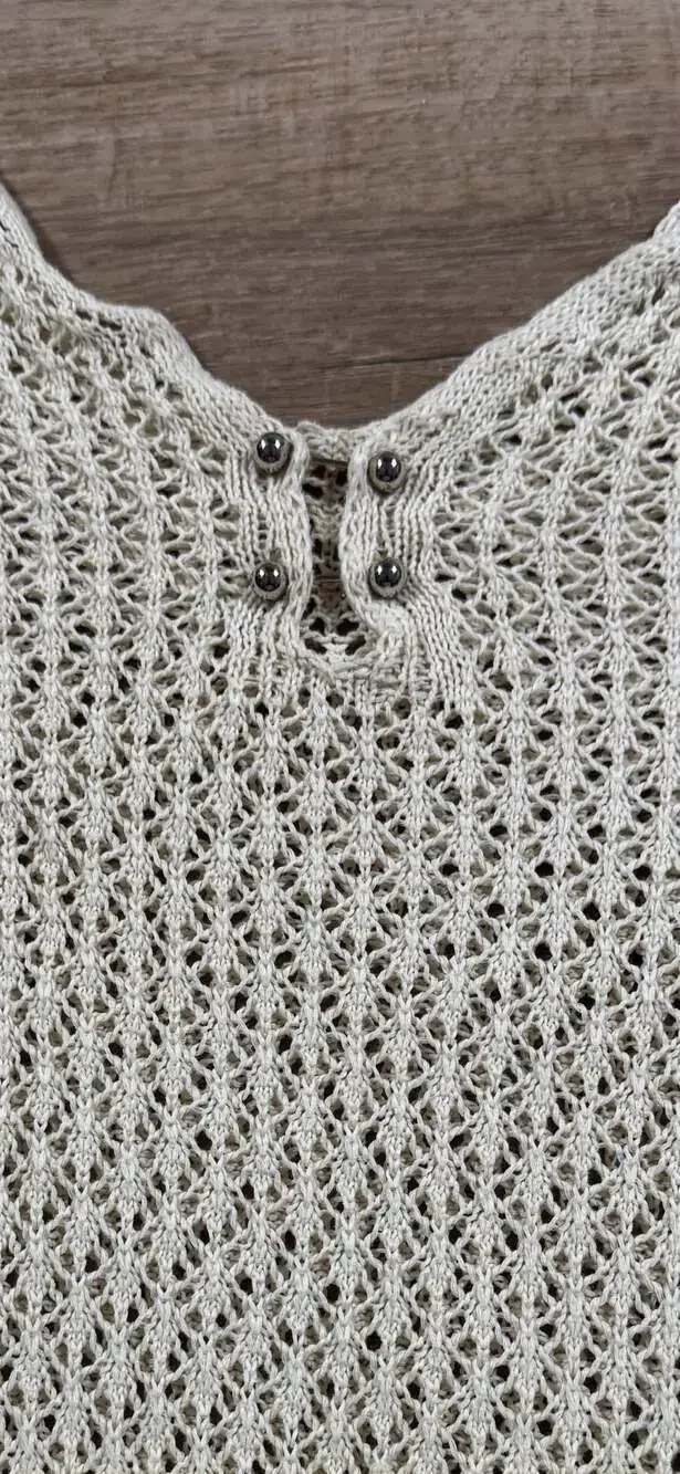 Y2K Crochet Knit Maxi Dress Bell Sleeve Beach Cover Up Boho XS - S Beige - Picture 4 of 10